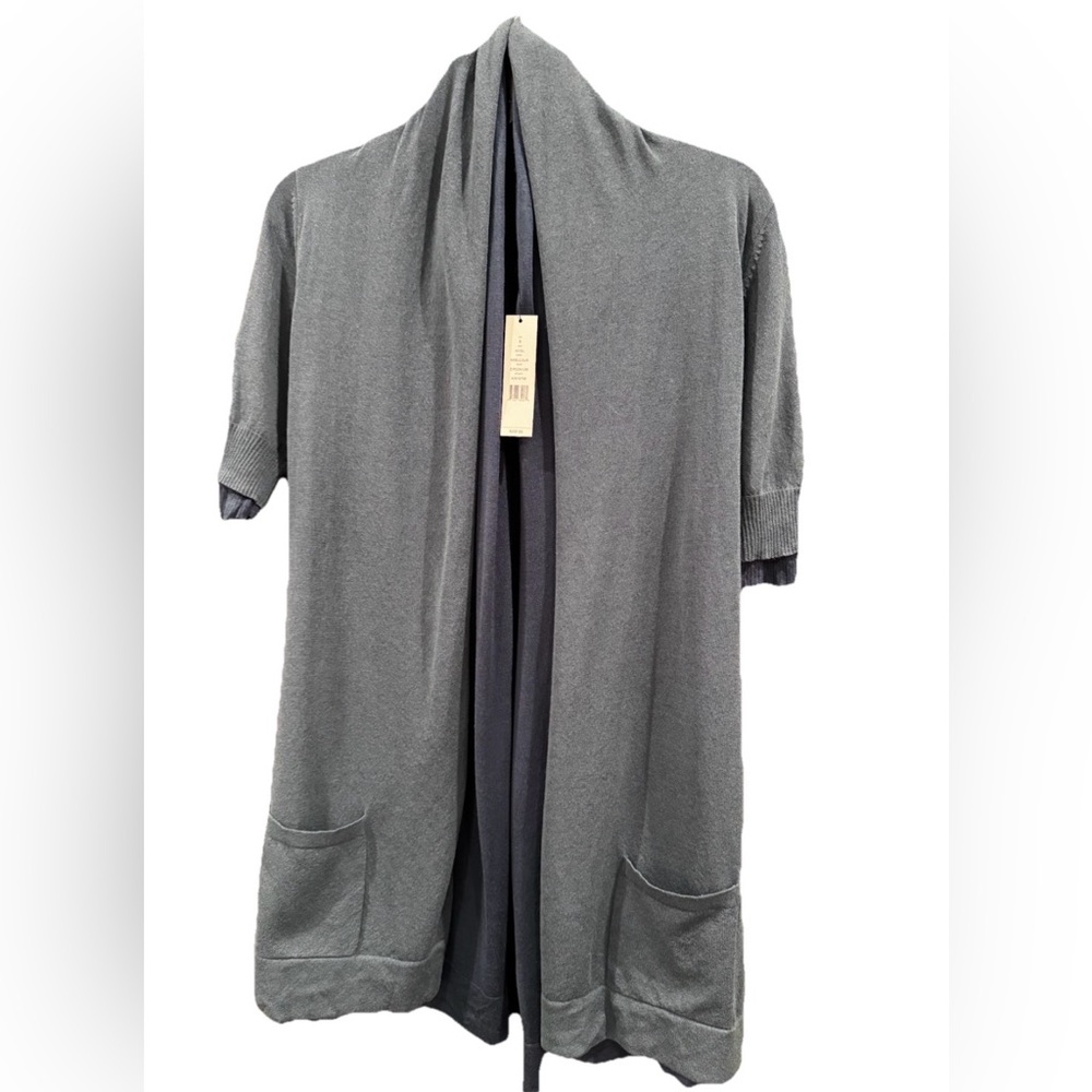 SALE NWT $235 Theory Adiel Women Long Cardigan Sz S Short Sleeve Teal Pocket
